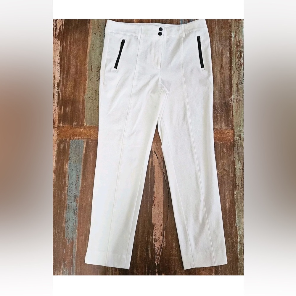 Talbots Slim Leg Hampshire Ankle Ivory/Blk Zip Pants